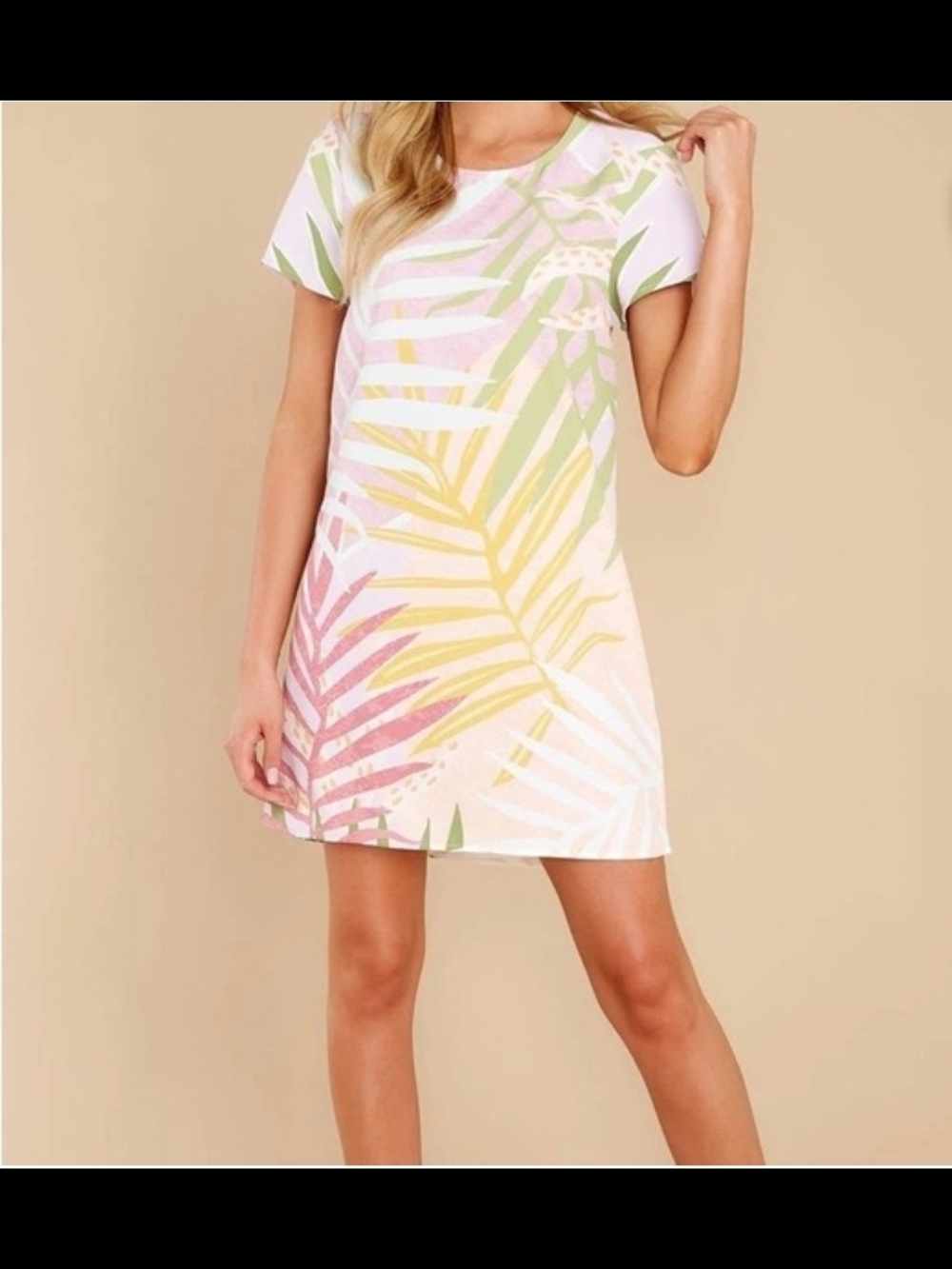 Mink Pink Pastel Tropical Palm Shift Dress